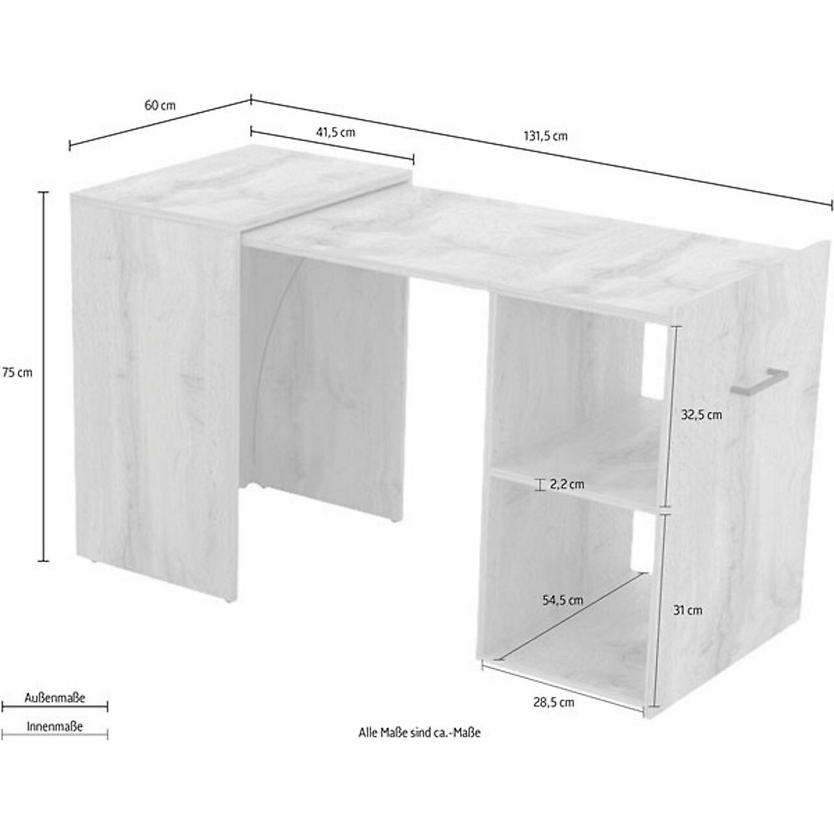 ausziehbarer Schreibtisch Computertisch Surat 41,5-131,5x60x75cm