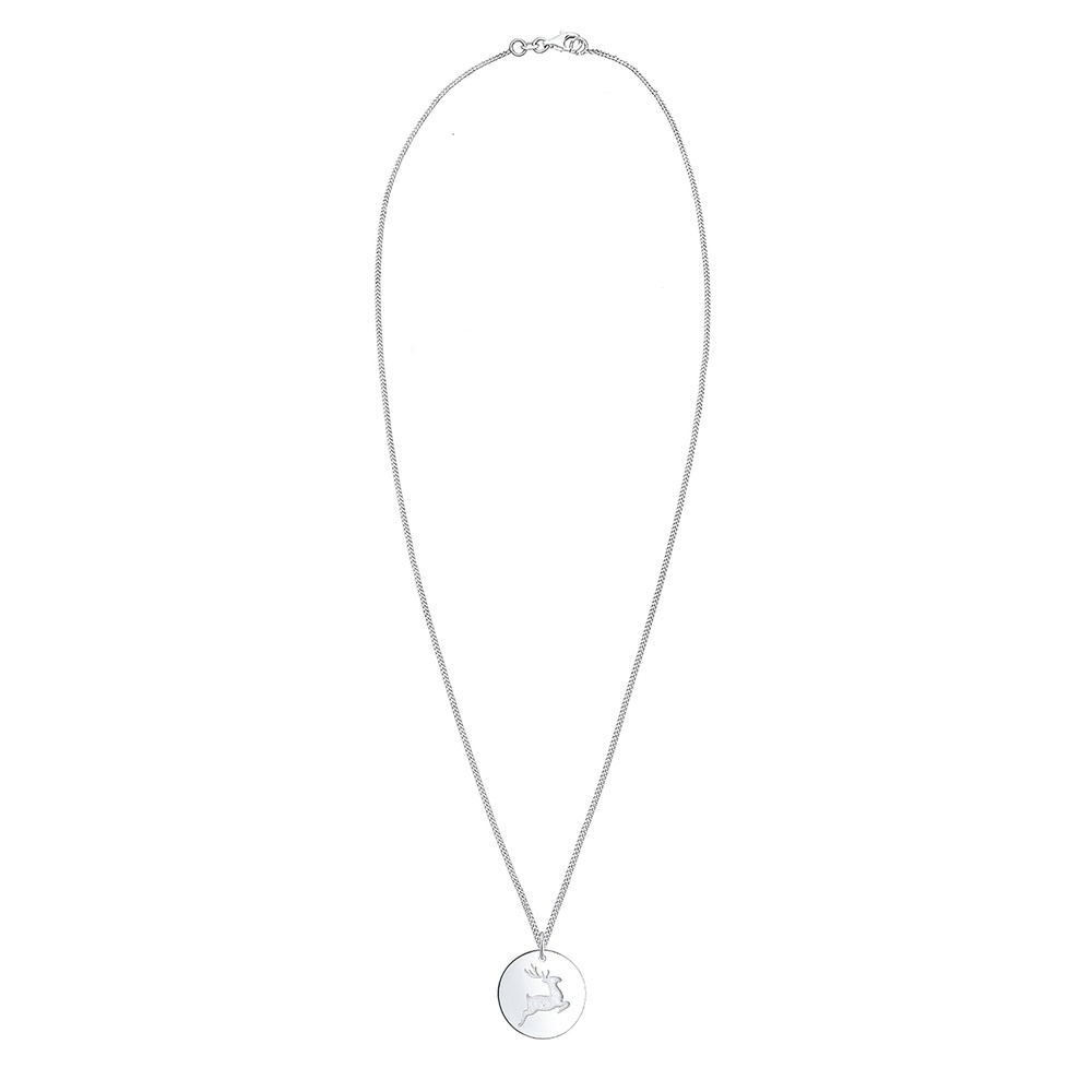 Elli Elli Collier Femme Paillette Cerf Gravure - (925/1000) Argent Bijoux