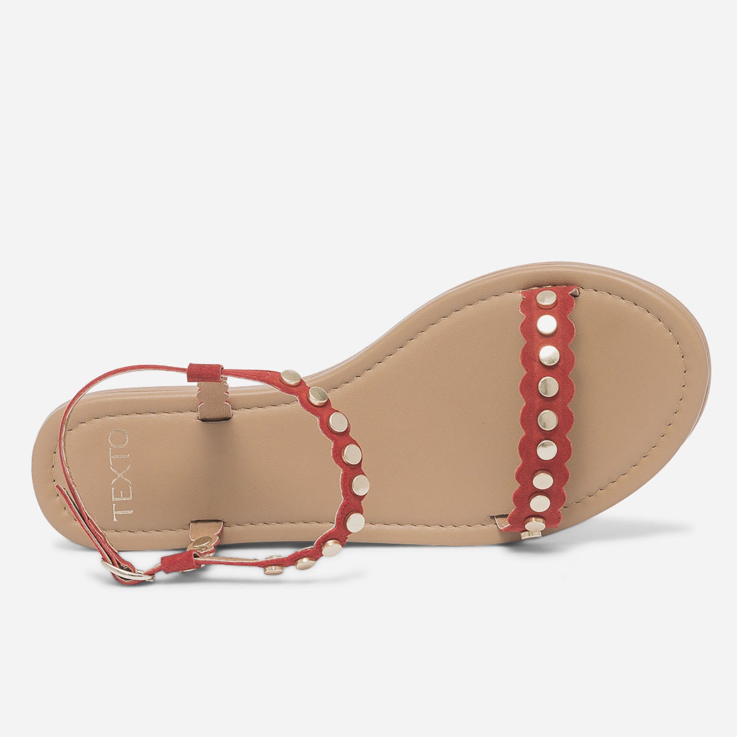 Sandale TEXTO rouge en cuir velours avec clous