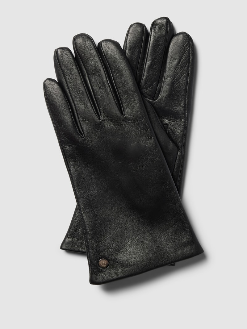 Lederhandschuhe mit Label-Applikation Modell 'CLASSIC' in schwarz