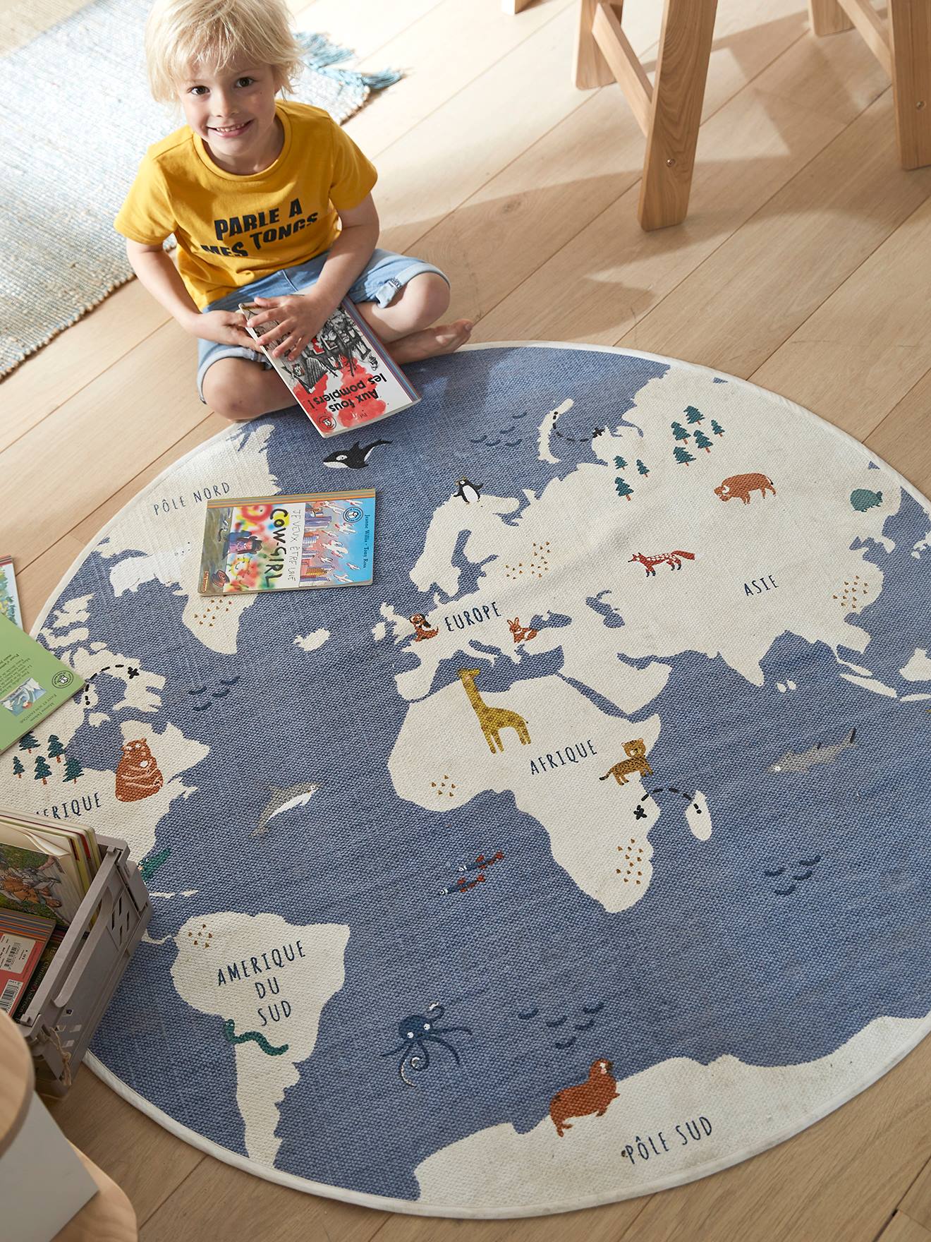 Tapis rond Mappemonde bleu / multicolore