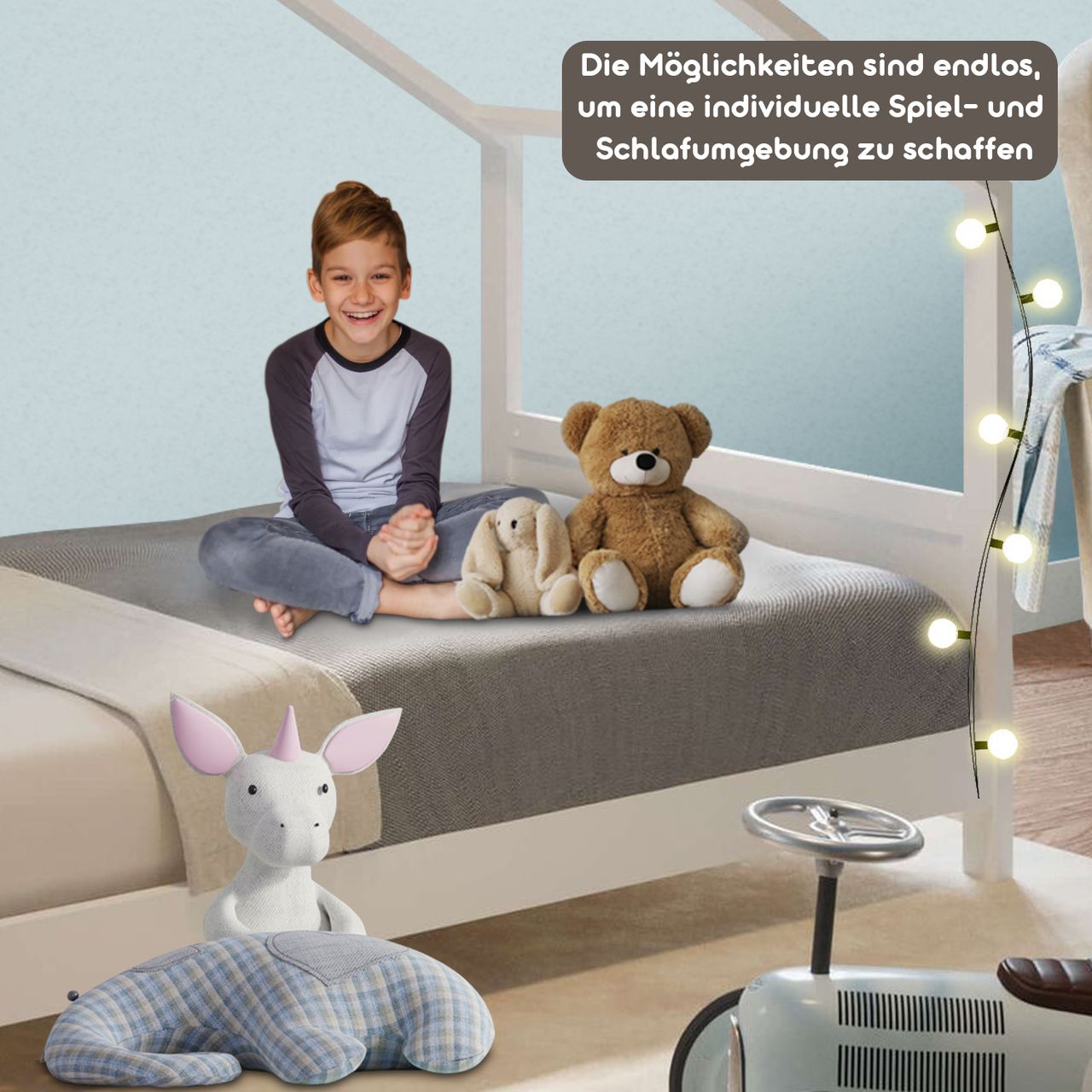 Coemo Juniorbett Sonja mit Dachgestell - ca. 90 x 200 cm, inkl. Lattenrost
