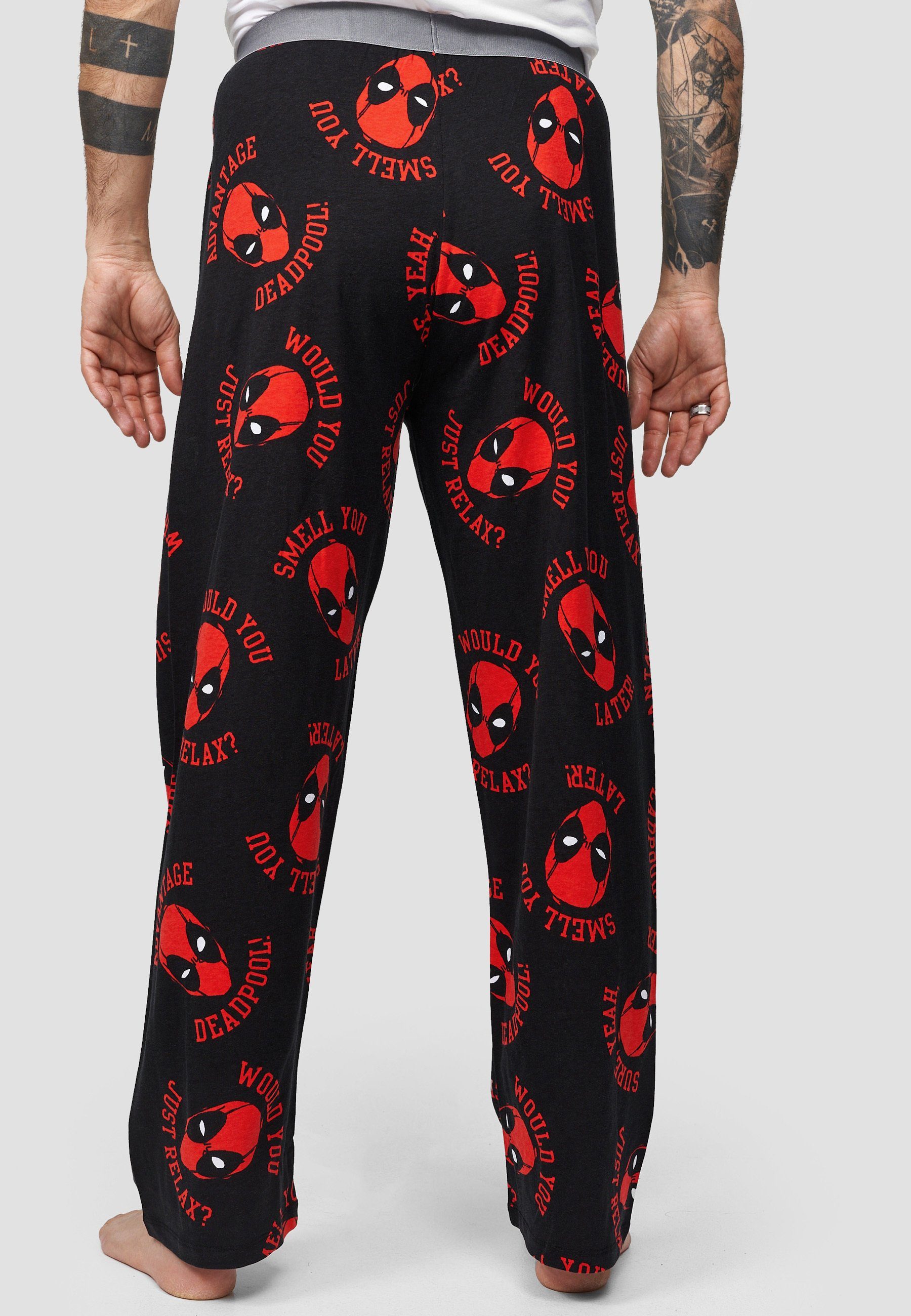Recovered Pyjamahose Marvel Deadpool Slogan Heads GOTS zertifizierte Bio-Baumwolle