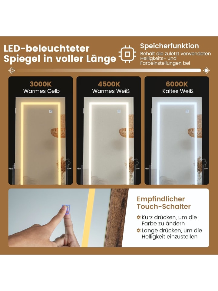 COSTWAY Schmuckschrank mit LED & Ablage in Braun günstig kaufen onesize