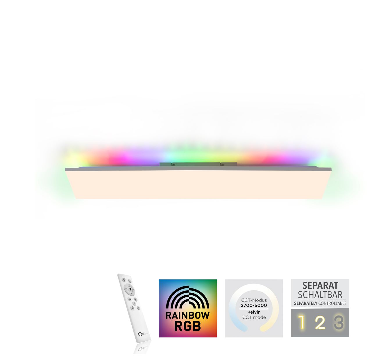JUST LIGHT CONRAD, LED Deckenleuchte, dimmbar, CCT, RGB, IR-Fernbedienung, weiss