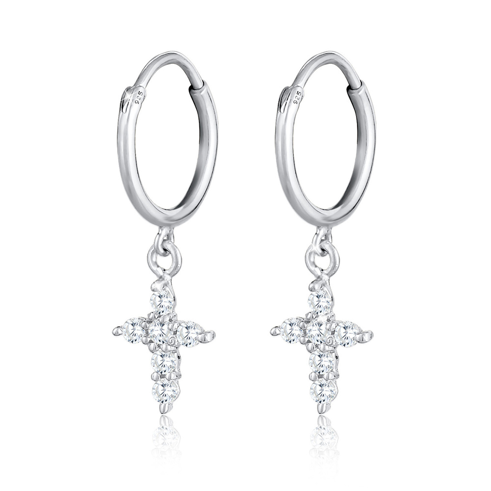 Elli Elli Boucles d'Oreilles Créoles pendentif femme croix avec cristaux zirconium en  Boucles d'oreilles