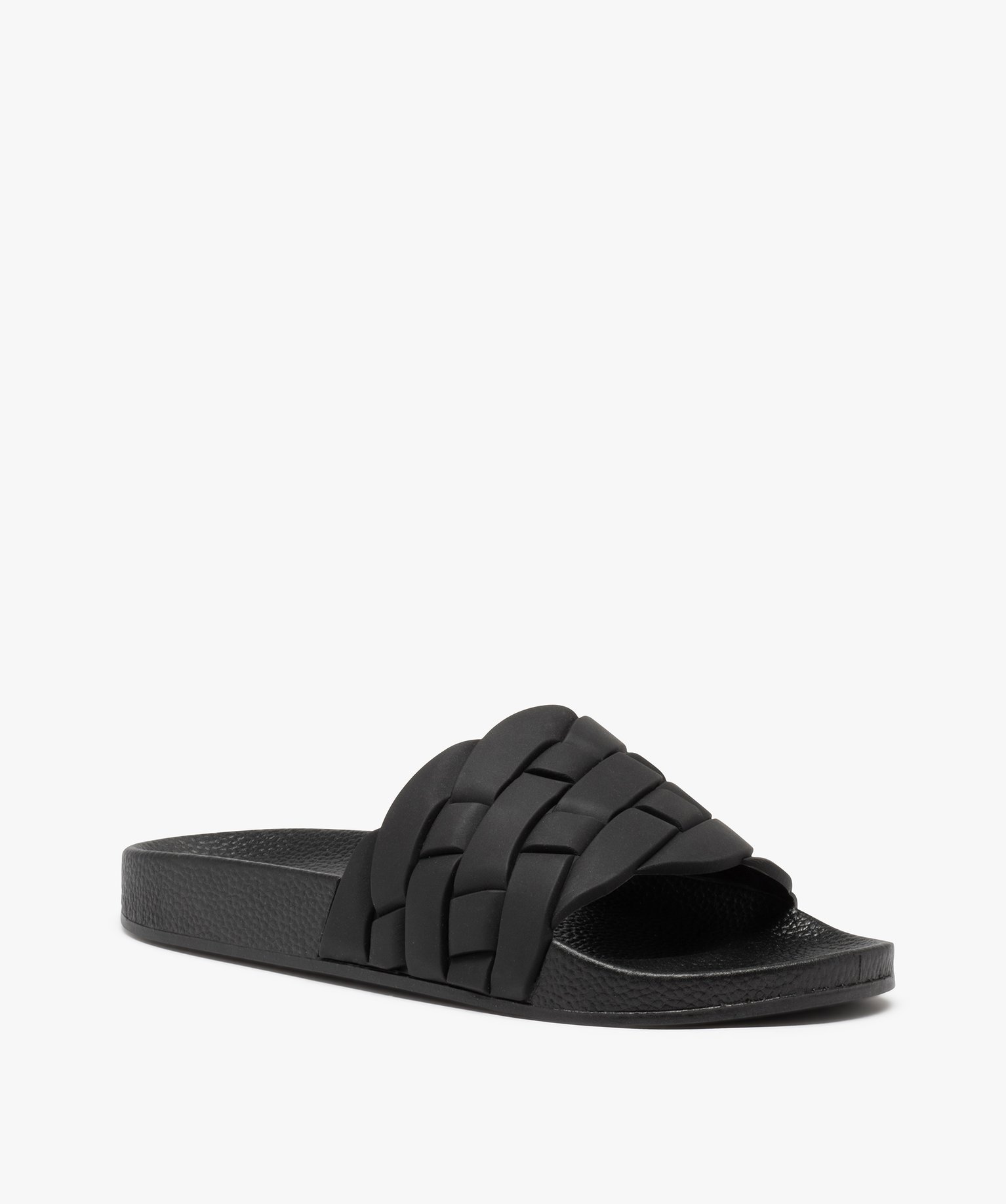 Mules de piscine femme unies à bandeau tressé noir | GEMO