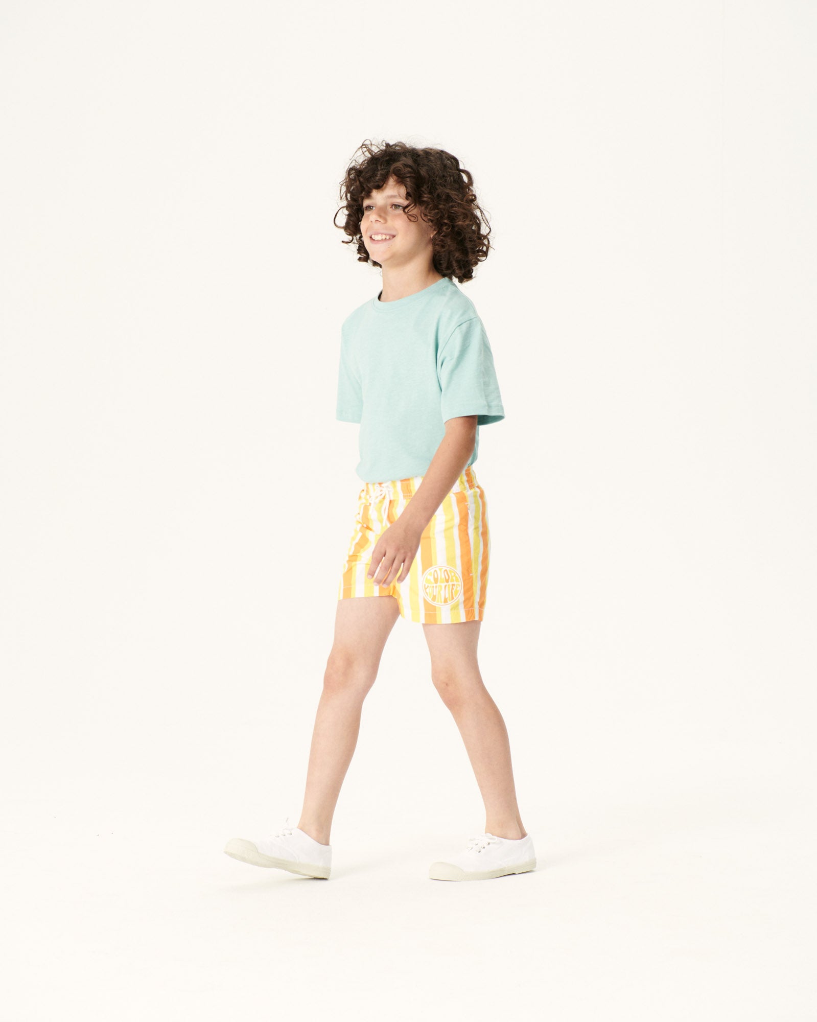 Short de bain Rayure abricot/Citron enfant Cassis