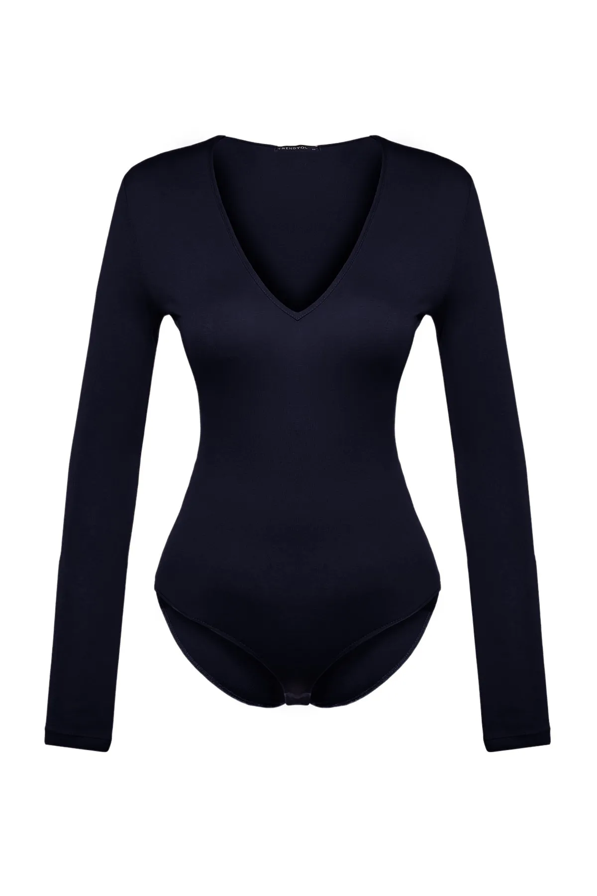 Trendyol Collection  Marineblauer Strick-Body mit tiefem V-Kragen und Druckknöpfen TPRAW22BD0084