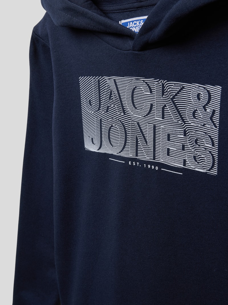 Hoodie mit Label-Print in marineblau