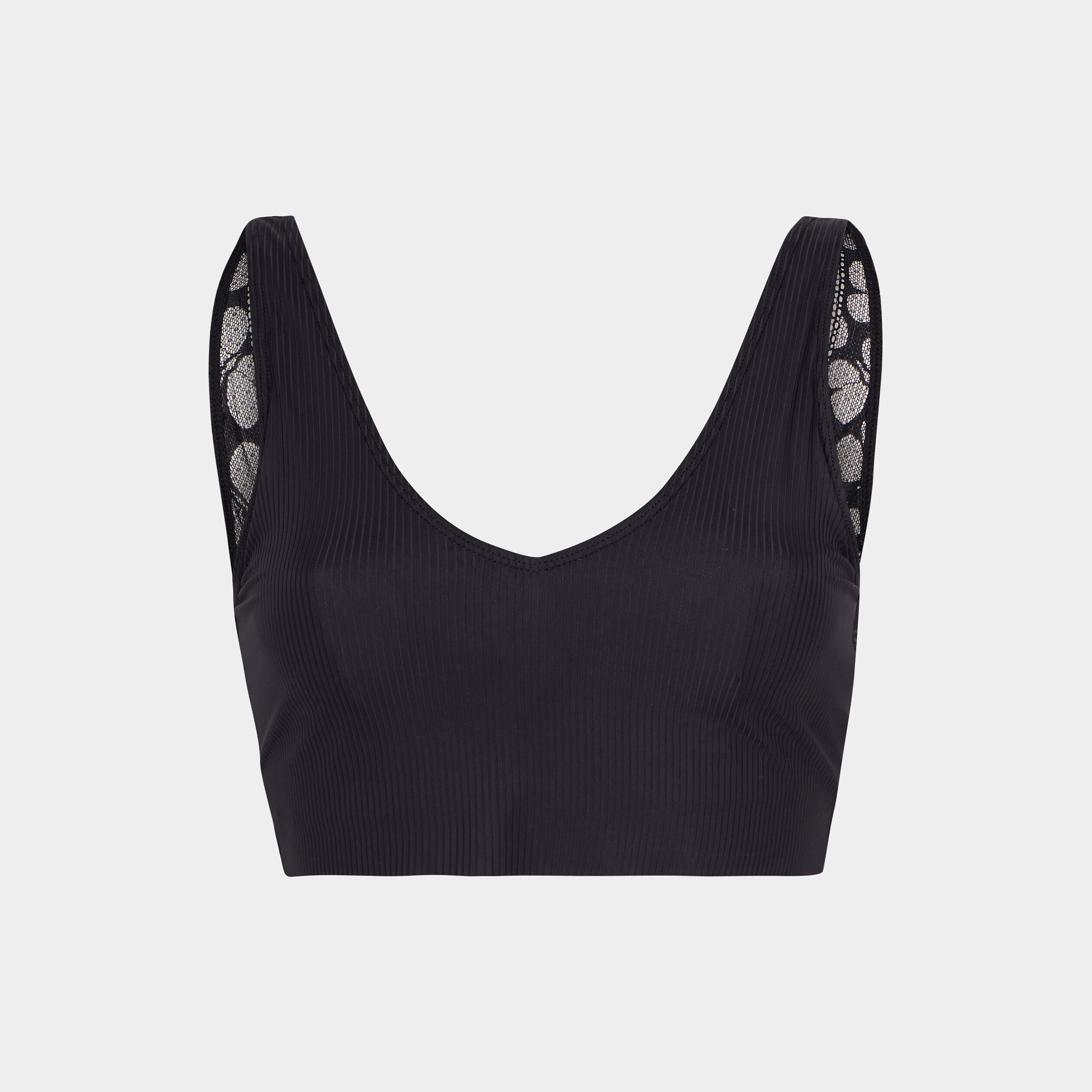 Soutien-gorge brassière côtelé dentelle noir femme | La Halle