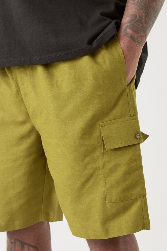 Plus lockere Leinen Cargo-Shorts mit elastischem Bund