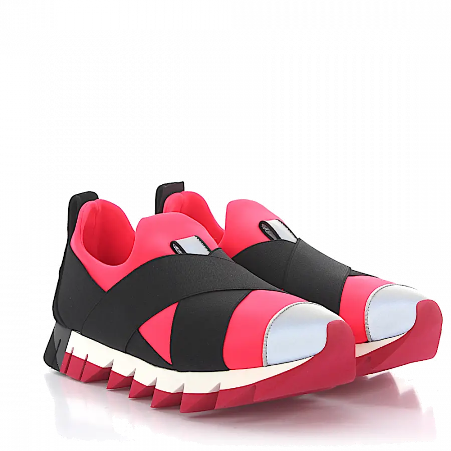 Dolce & Gabbana - Sneaker low Materialmix Textil Logo grau pink schwarz - schwarz