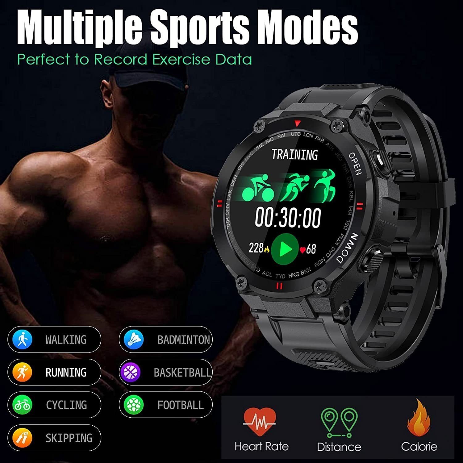 Mutoy Smartwatch, Fitness Tracker Uhr, Damen Herren Smartwatch (Fitnessuhr mit Telefonfunktion 1,28