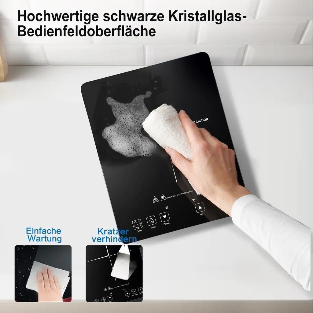Ulife Einzel-Induktionskochplatte AMZCHEF 2000W, 10 Leistungsstufen, 28×35×4.45cm