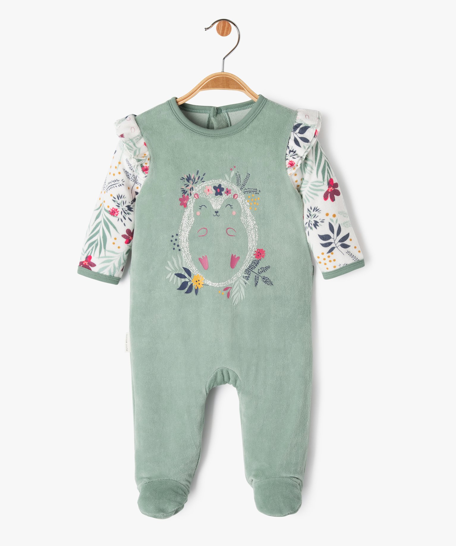 Pyjama en velours avec volants sur les épaules bébé fille... vert | GEMO
