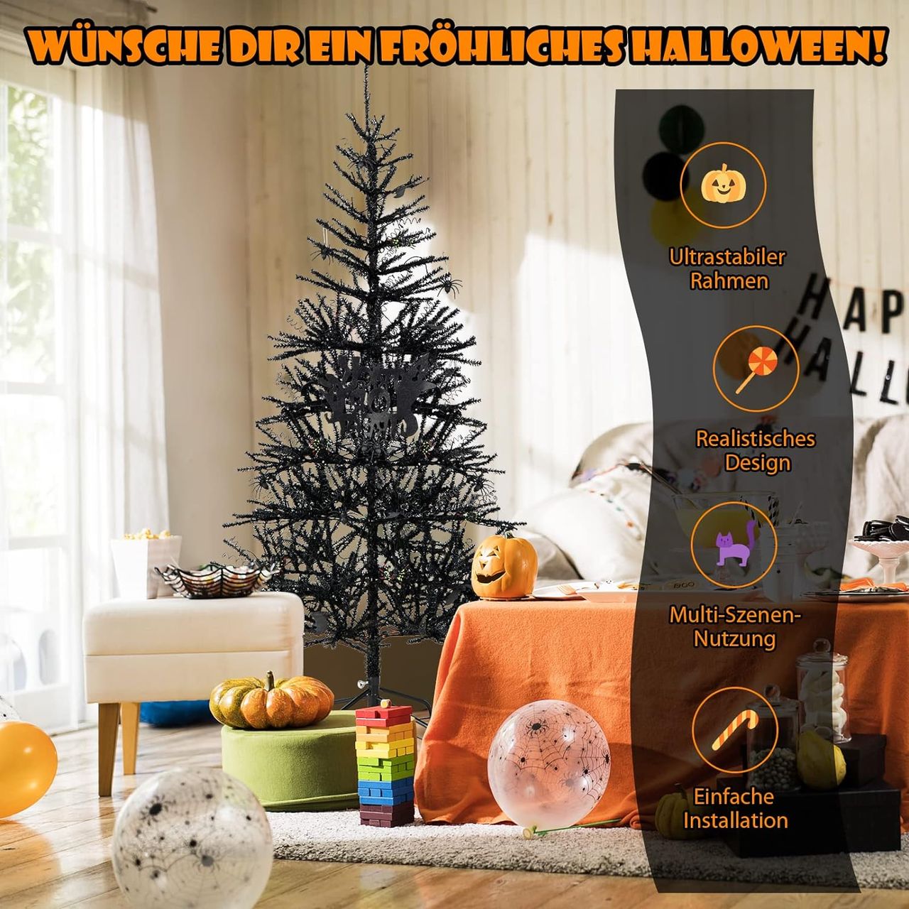 Costway 183cm Künstlicher Weihnachtsbaum beleuchtet, 250 LED-Leuchten in Lila