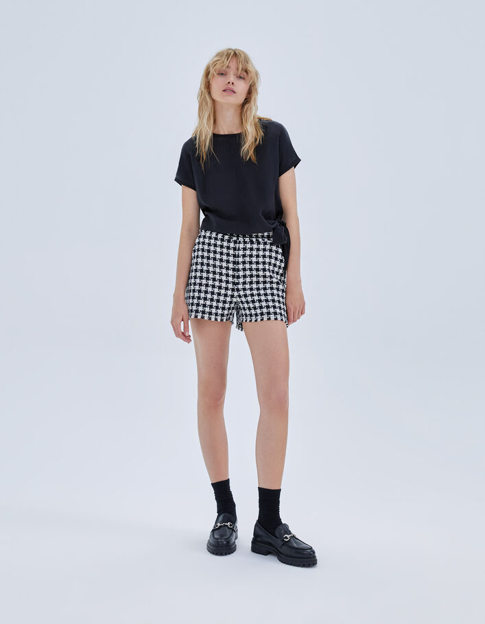 Short noir effet tweed à motif pied-de-coq Femme