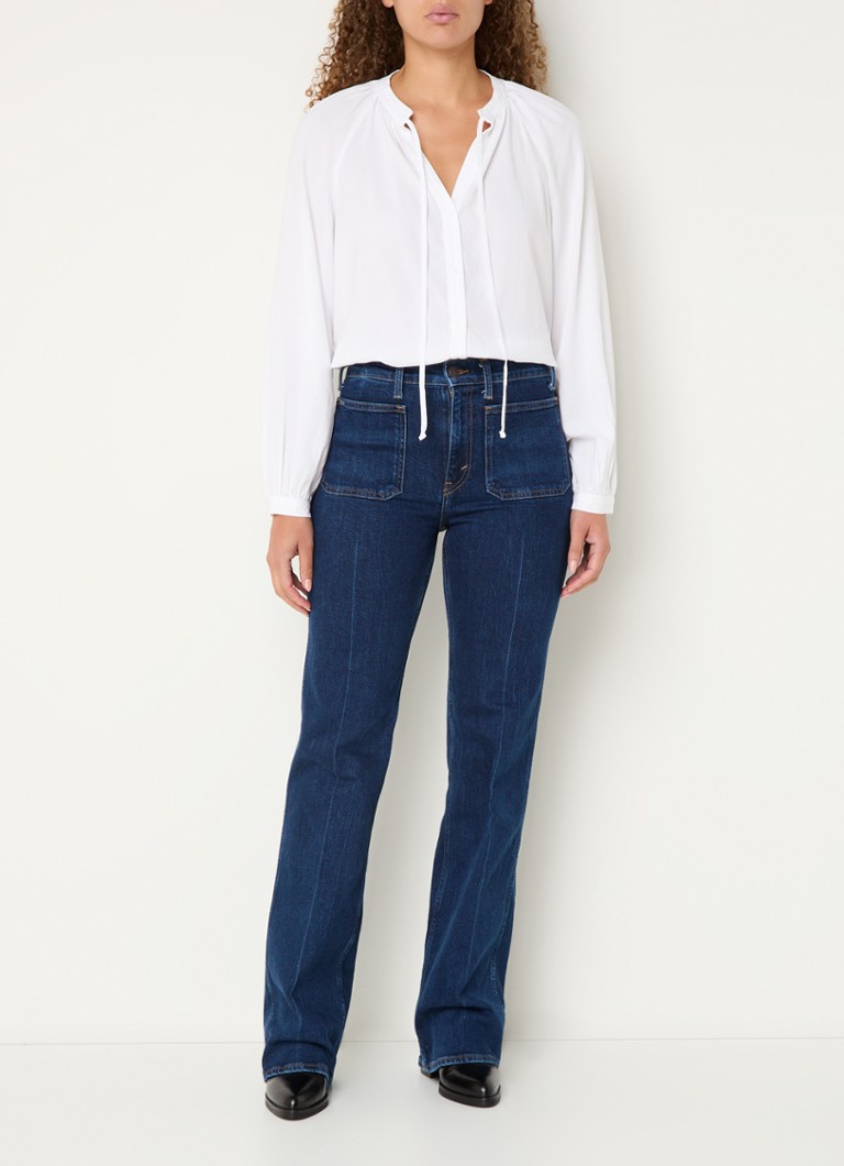 Bella Dahl lyocell raglan blouse with bow collar and balloon sleeves