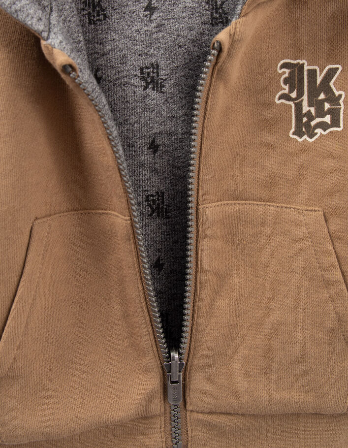 Cardigan réversible camel et gris imprimé bébé garçon