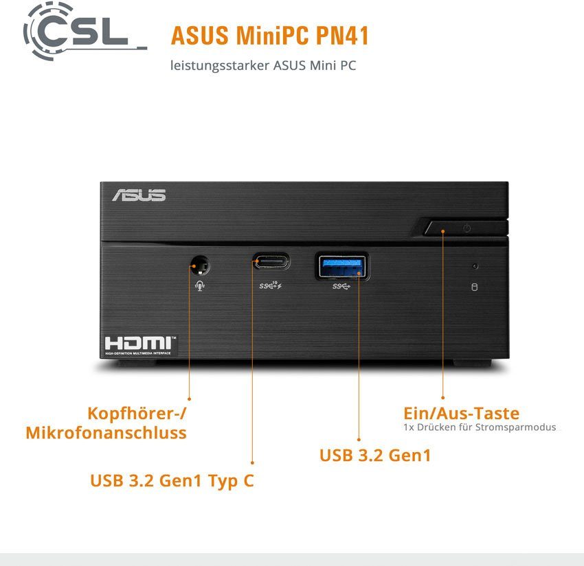 Asus PN41 / 2000 GB M.2 SSD / 32 GB / Win 11 Home Mini-PC (Intel® Celeron N5100, UHD Graphics, 8 GB RAM, 500 GB SSD, passiver CPU-Kühler)