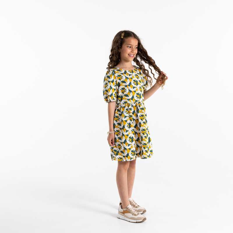 Robe imprimée à manches ballon verte fille