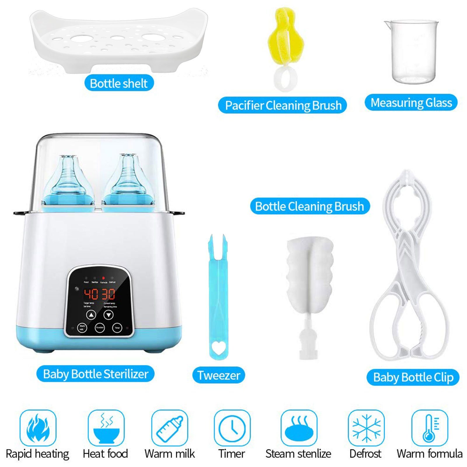 iceagle Babyflaschenwärmer 6 in 1 Flaschenwärmer Baby, Flaschenwärmer für 2 Flaschen, Babykostwärmer mit LCD-Display