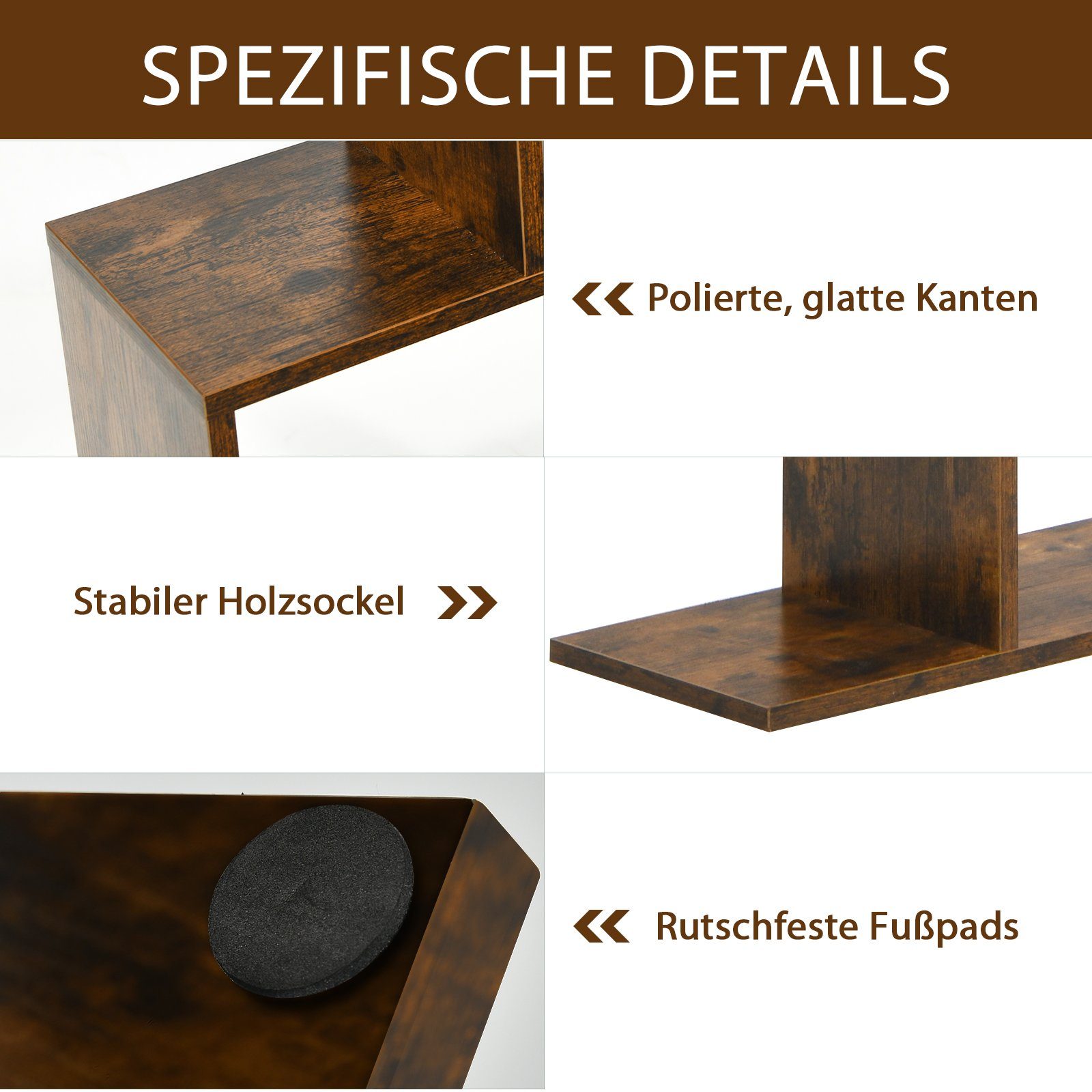 COSTWAY Bücherregal, Standregal mit 6 Fächern, 20 kg/Ebene, 80x23x192cm, braun