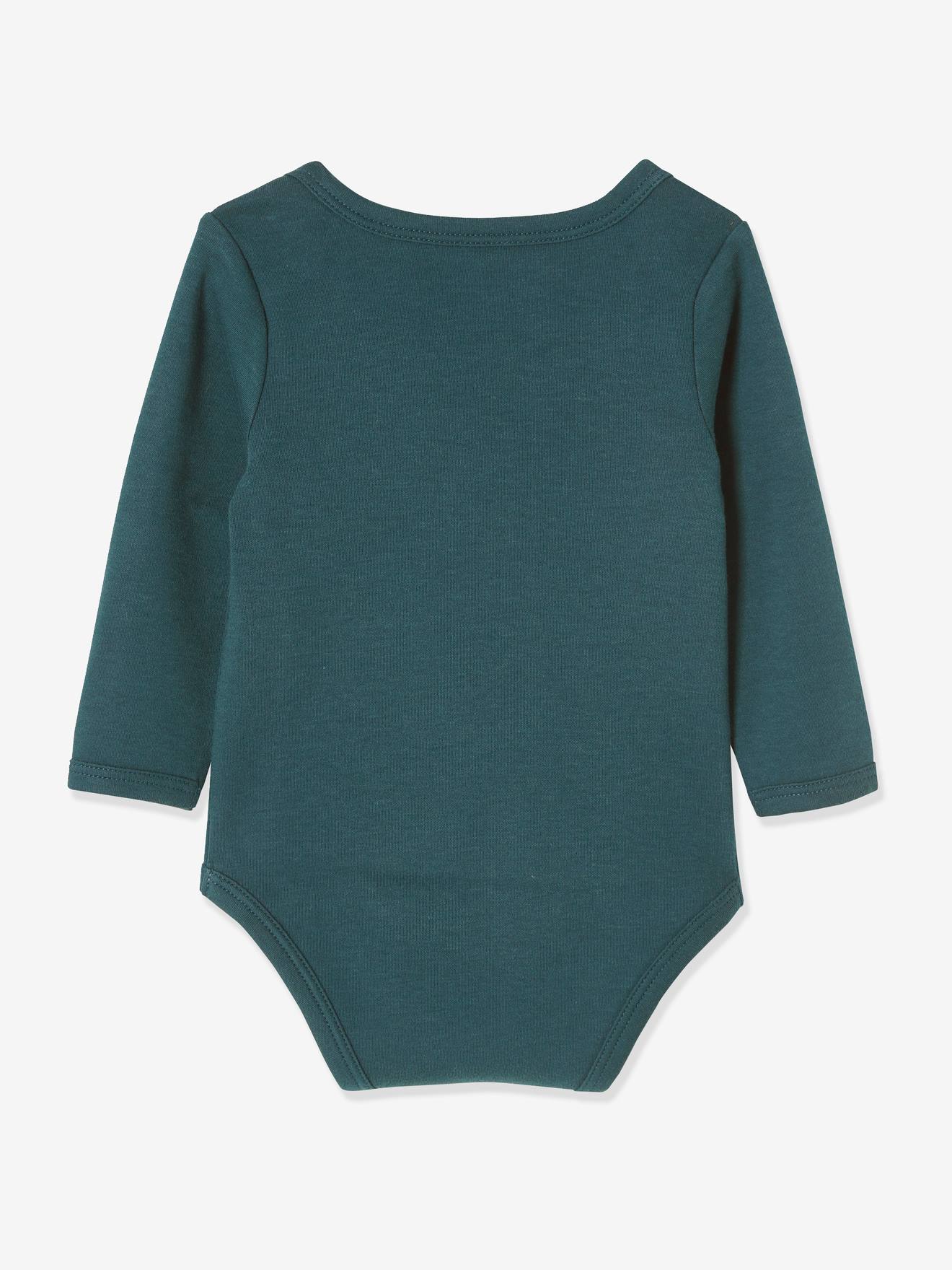 Lot de 7 bodies manches longues ouverture US bébé BASICS lot vert grisé