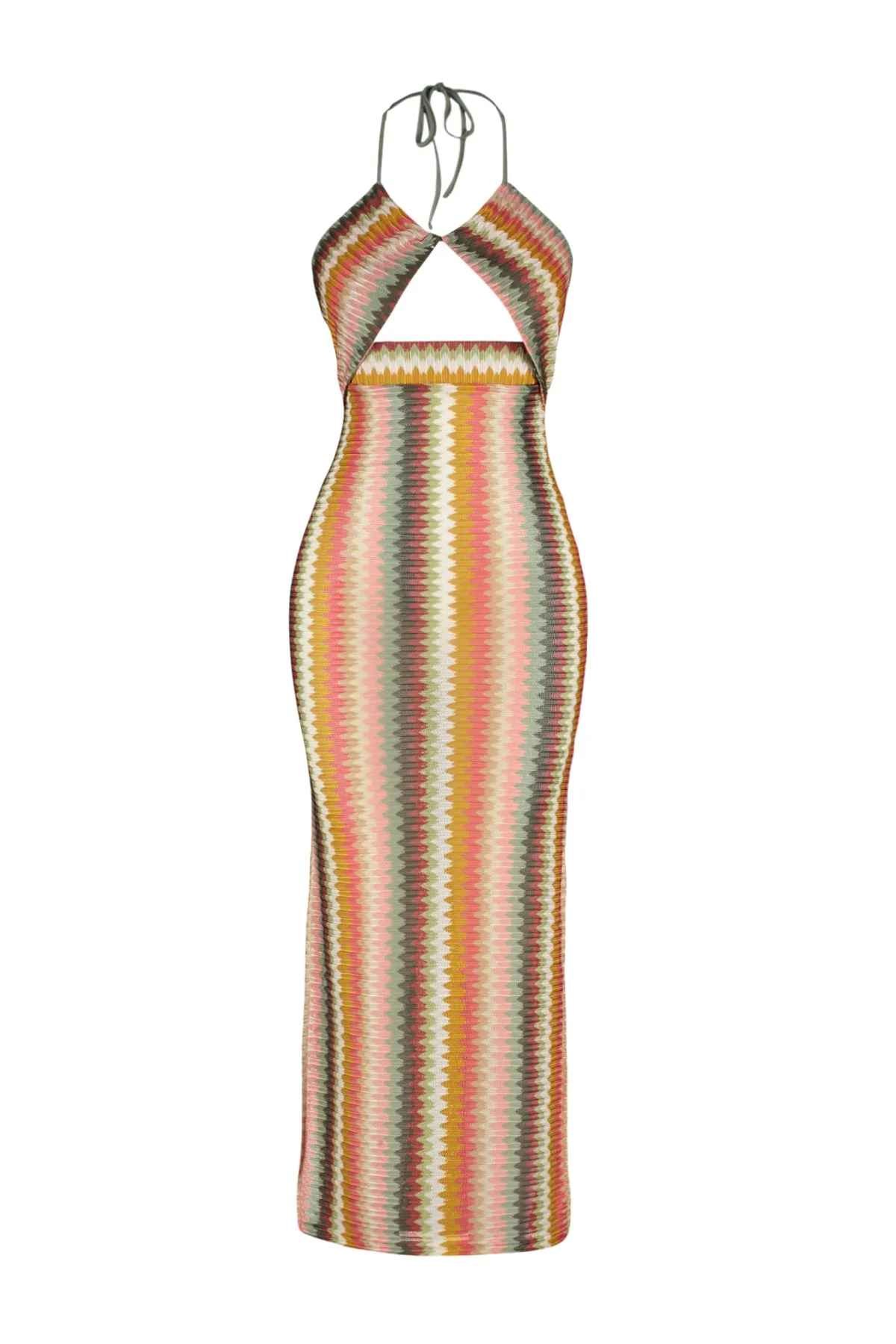 Trendyol Collection  Gestreiftes, figurbetontes Maxi-Strandkleid mit Cut-out/Fensterausschnitt TBESS23EL00268