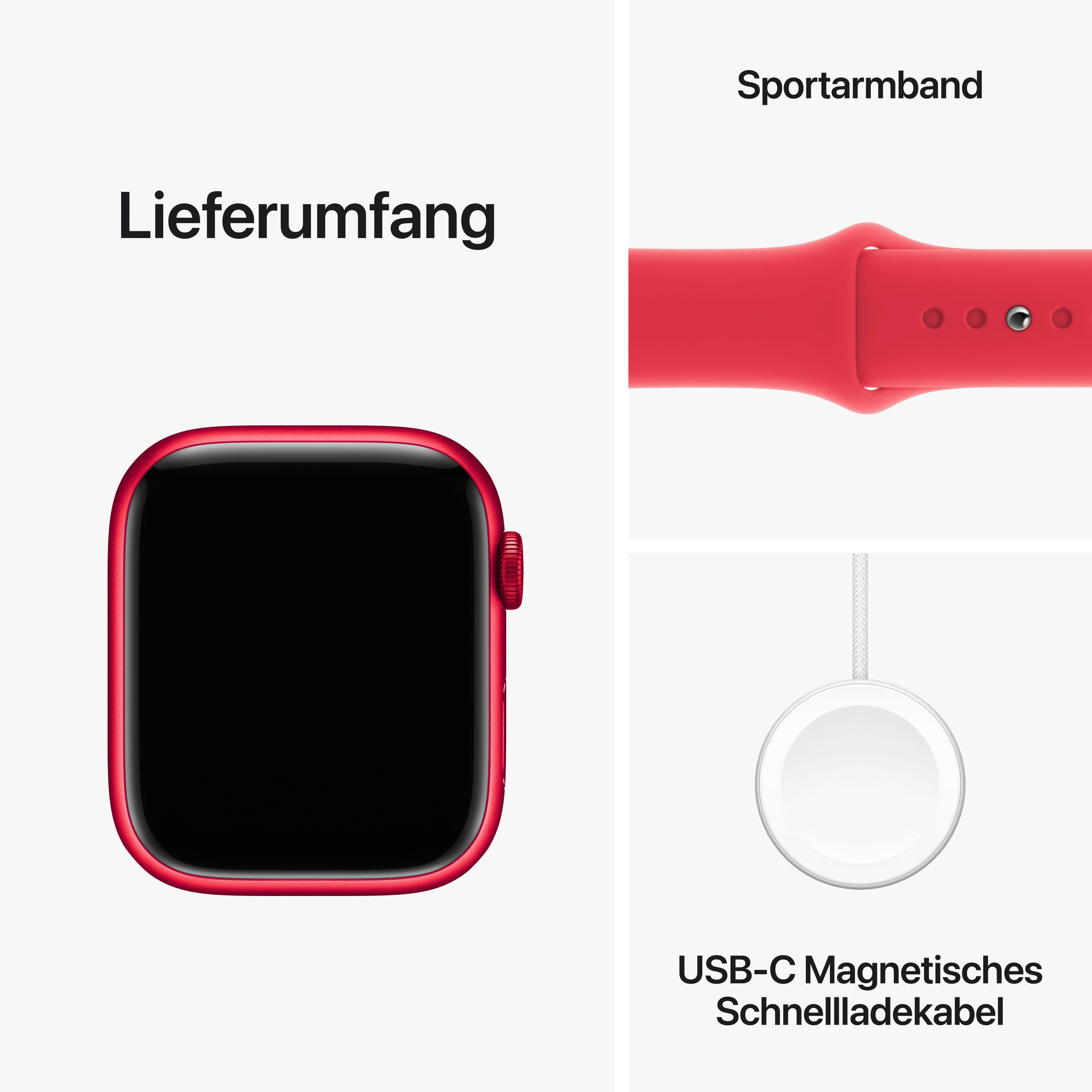 Apple Watch Series 9 GPS Aluminium 45mm S/M Smartwatch (4,5 cm/1,77 Zoll, Watch OS 10), Sport Band