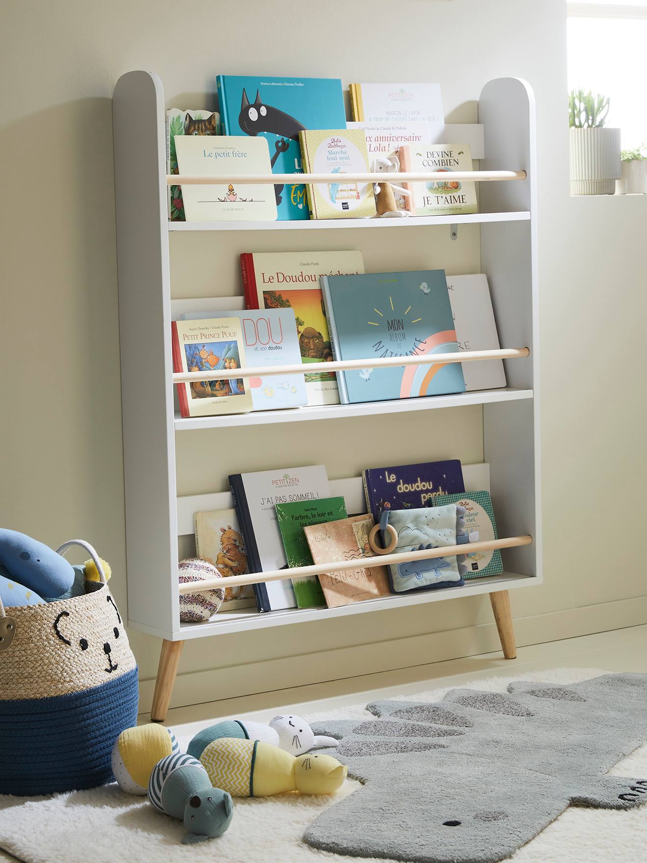 Vertbaudet Schmales Kinderzimmer Bücherregal KONFETTI - weiß/natur