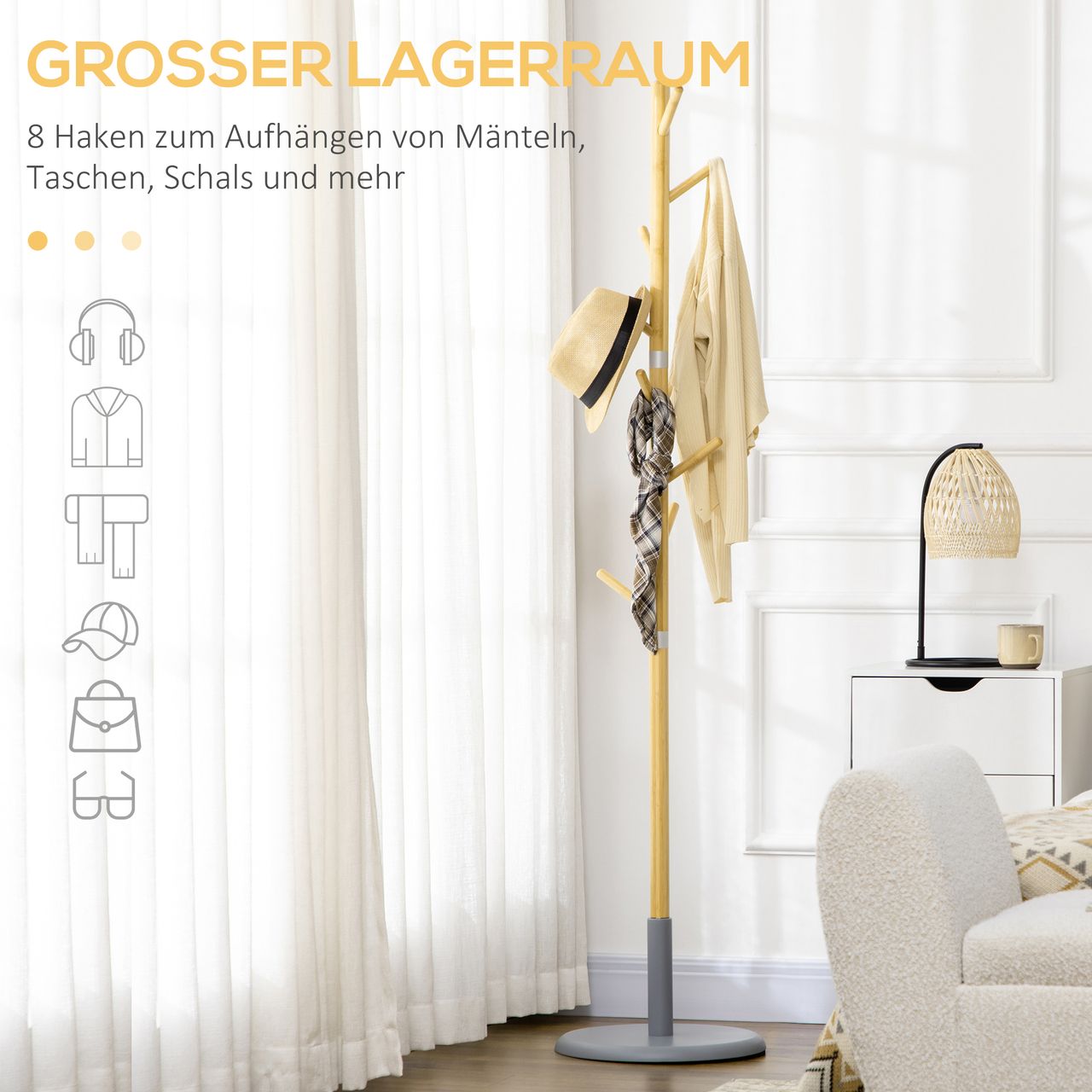 HOMCOM Garderobenständer Standgarderobe 175,6cm Kleiderständer mit 8 Haken