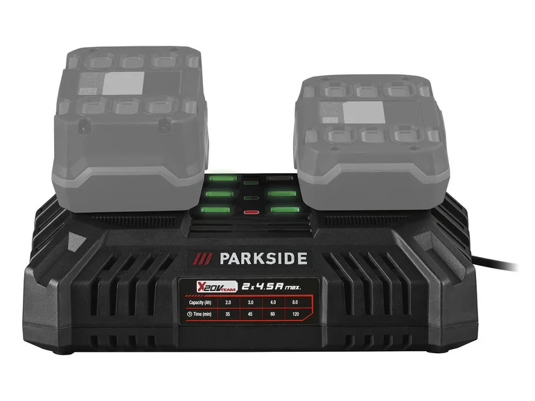 Carregador de bateria dupla PARKSIDE® PDSLG 20 B1, 2 x 4,5 A, 20 V