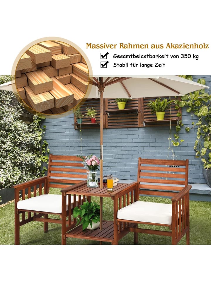 COSTWAY Gartenbank 2-Sitzer mit Beistelltisch in Braun günstig kaufen onesize