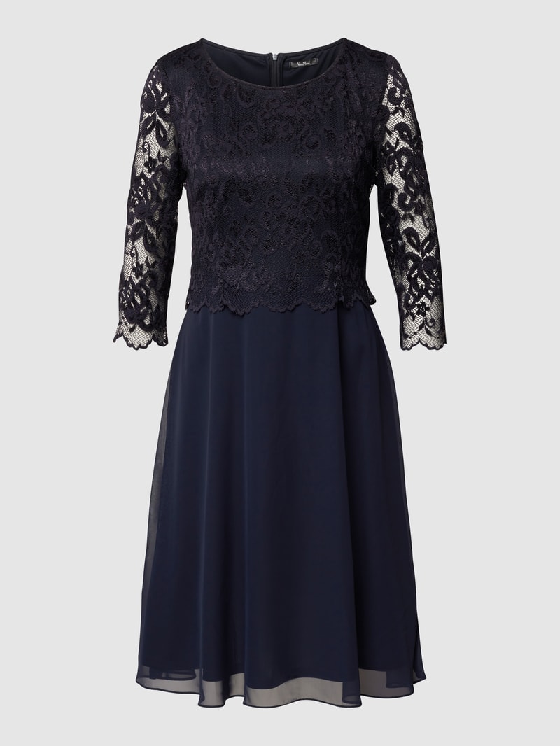 Cocktailkleid mit Spitzenbesatz in dunkelblau