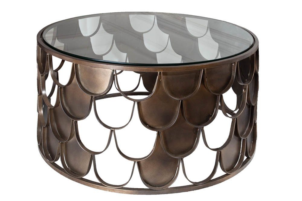 riess-ambiente Couchtisch ABSTRACT Ø60cm transparent / antik Messing (Einzelartikel, 1-St), Wohnzimmer · rund · Glas · Metall · Industrial · Fischschuppen Design