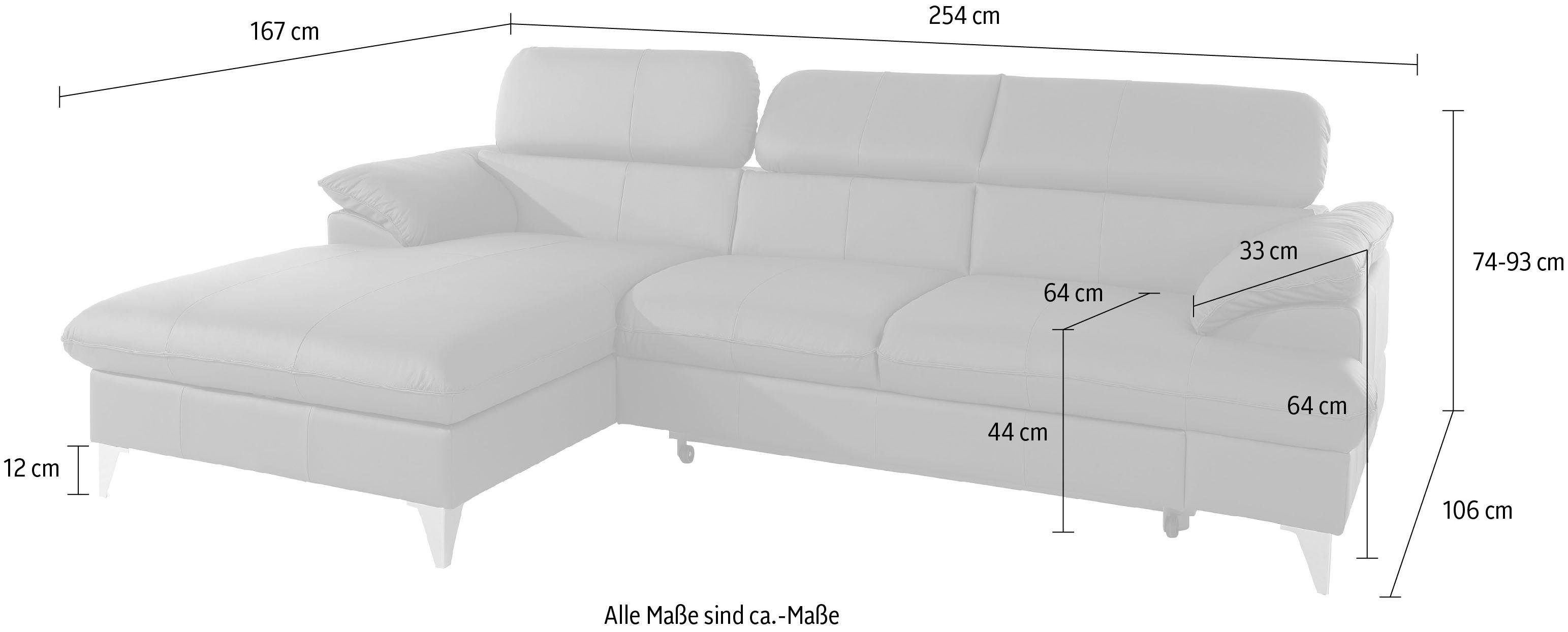 COTTA Ecksofa Caluso, inklusive Kopfteilverstellung, wahlweise mit Bettfunktion