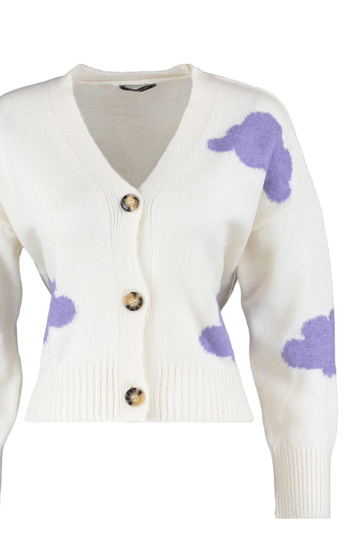 Trendyol Collection  Ecrufarbene, selbstgemusterte Strickjacke mit weicher Struktur TWOAW21HI0490