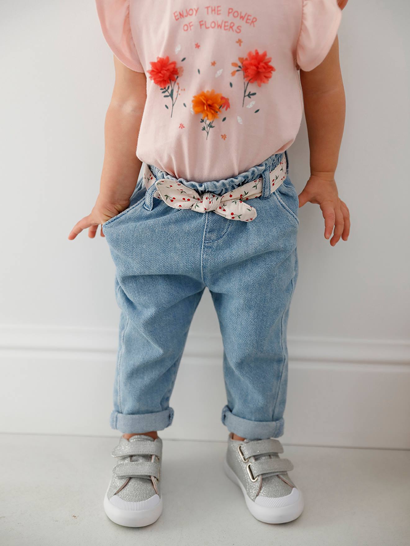 Jean avec ceinture en tissu bébé double stone