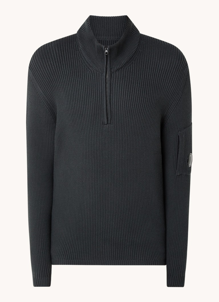 Pull en maille côtelée CP Company avec demi-zip