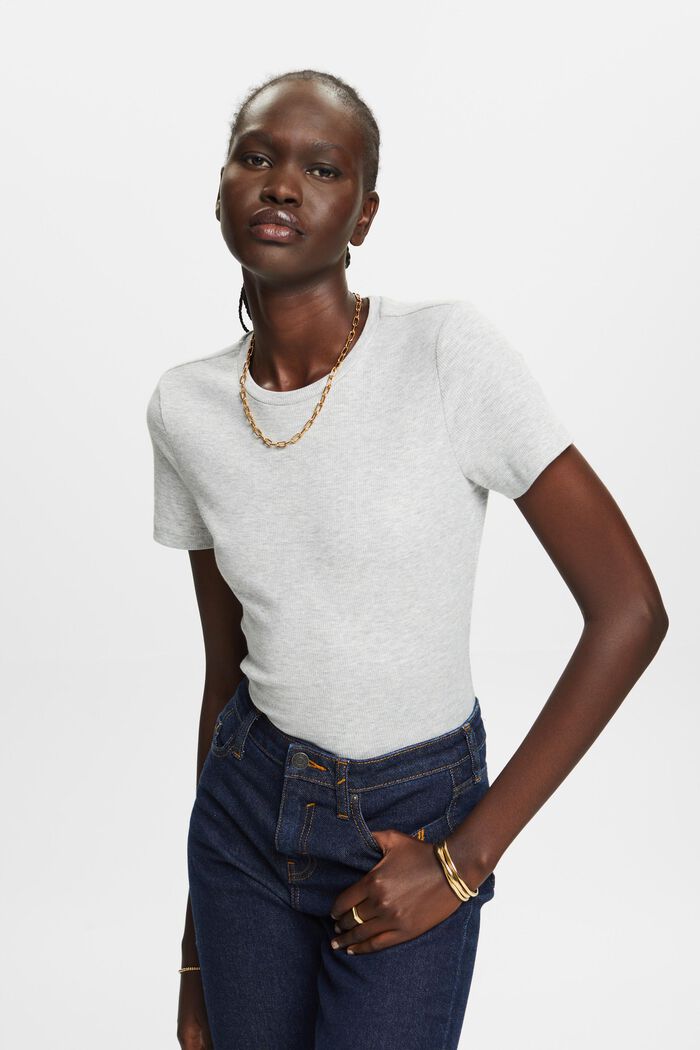Geripptes Jersey-T-Shirt, Baumwollmix