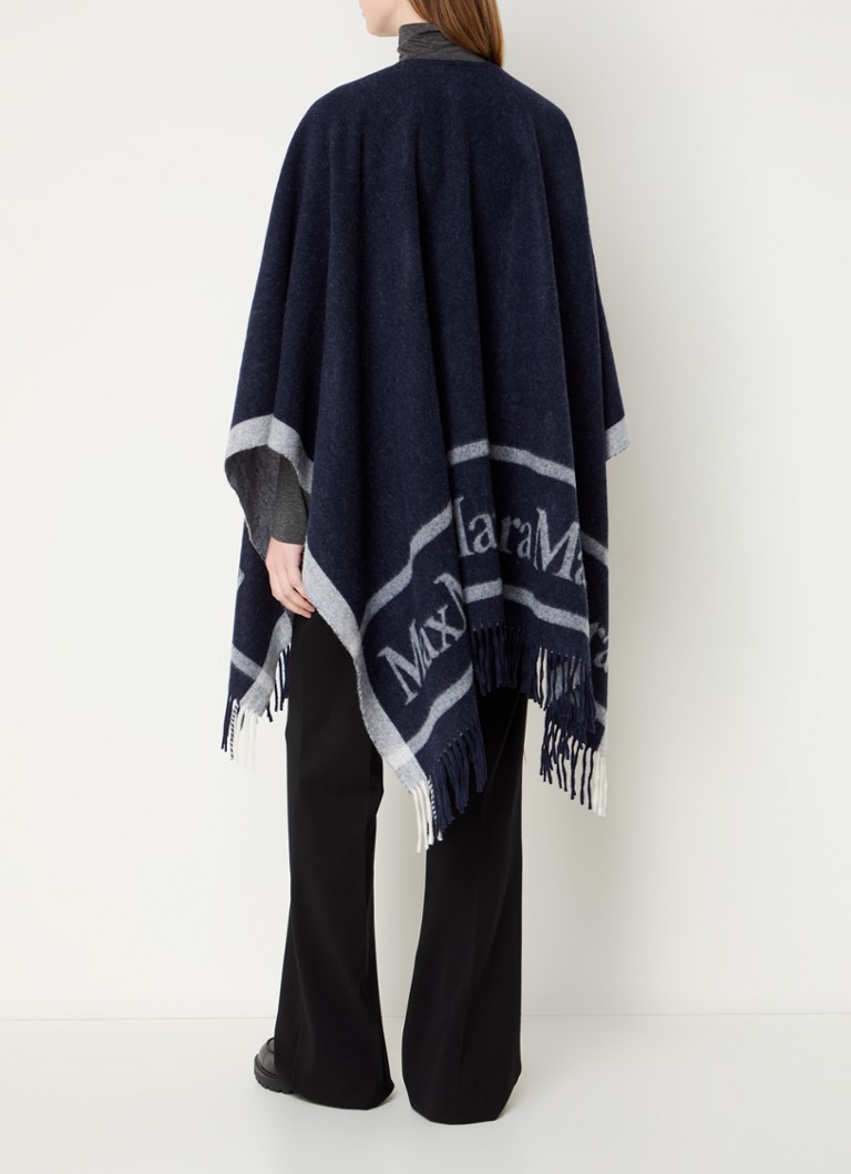 Poncho de lã MaxMara Hilde com estampa do logotipo e franjas.
