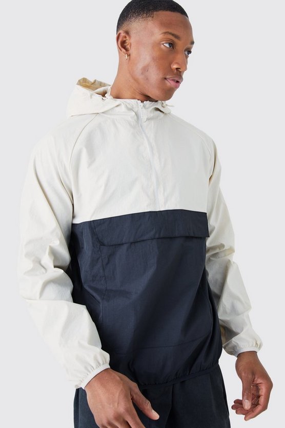 Colorblock Regenjacke mit Kapuze und halbem Reißverschluss