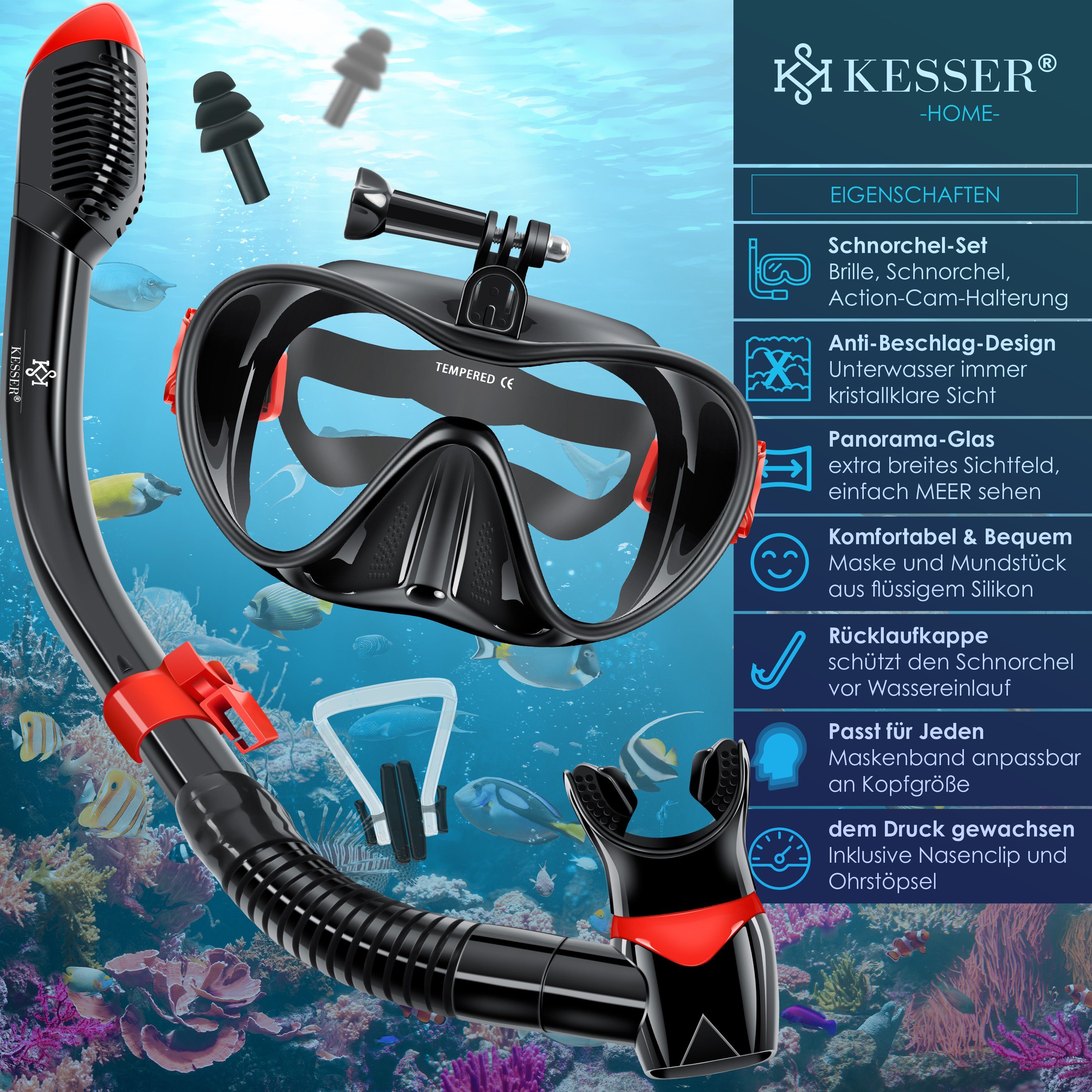 KESSER Taucherbrille, Schnorchelset Profi Taucherbrille Schnorchelmaske Tauchset