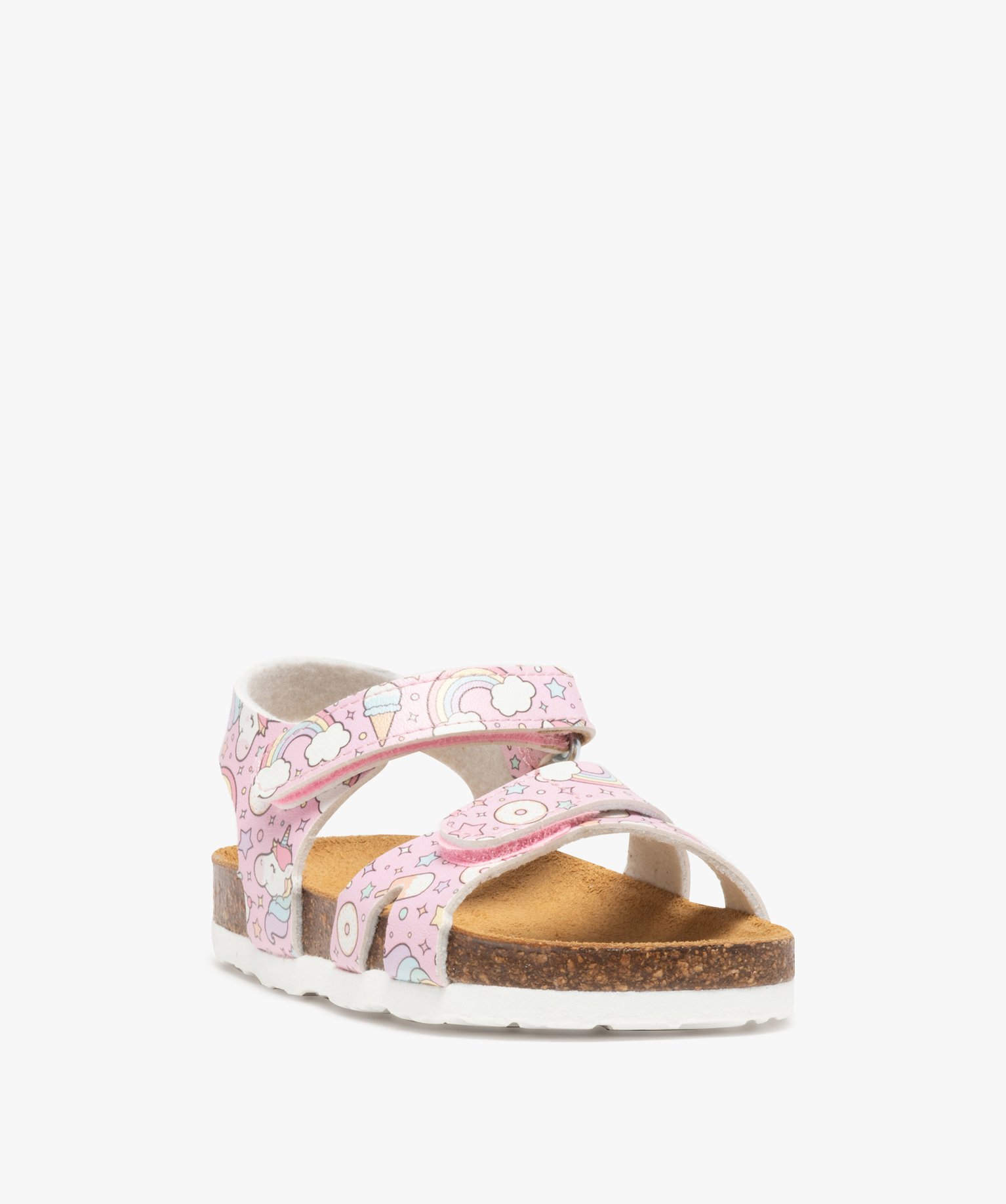 Sandales fille à semelle liège et brides scratch licorne rose | GEMO