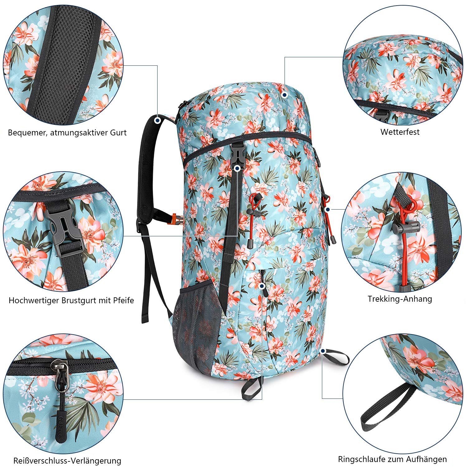 G4Free Wanderrucksack, Unisex Ultraleicht Faltbarer Wanderrucksack 35 L