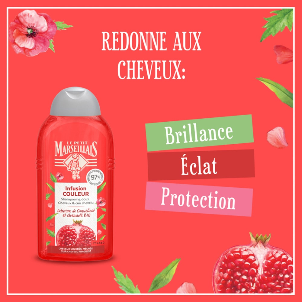 le petit marseillais Shampooing Infusion Couleur coquelicot et grenade Bio - Le flacon de 250 ml Shampoing