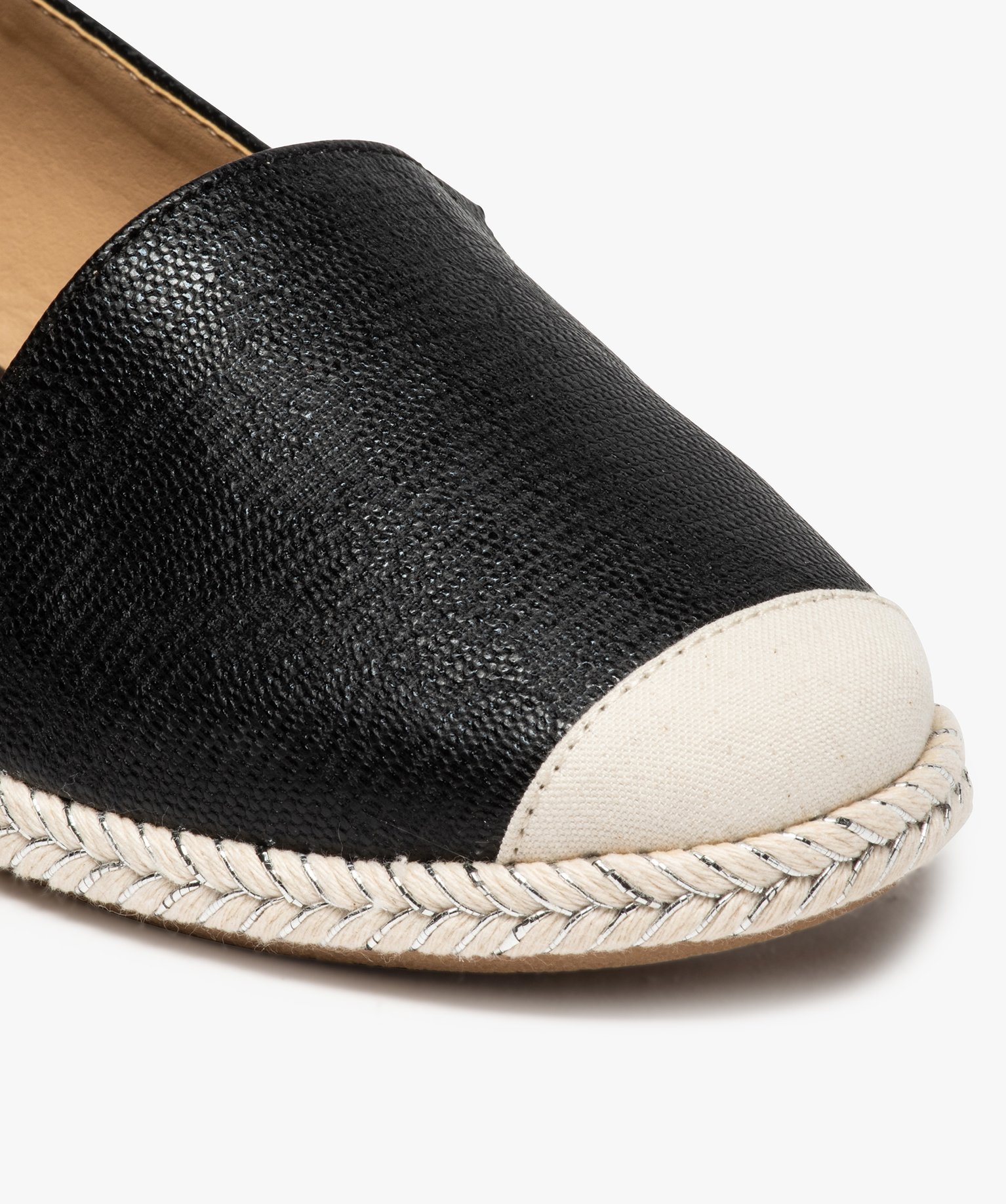 Ballerines femme style espadrilles en toile brillante noir | GEMO