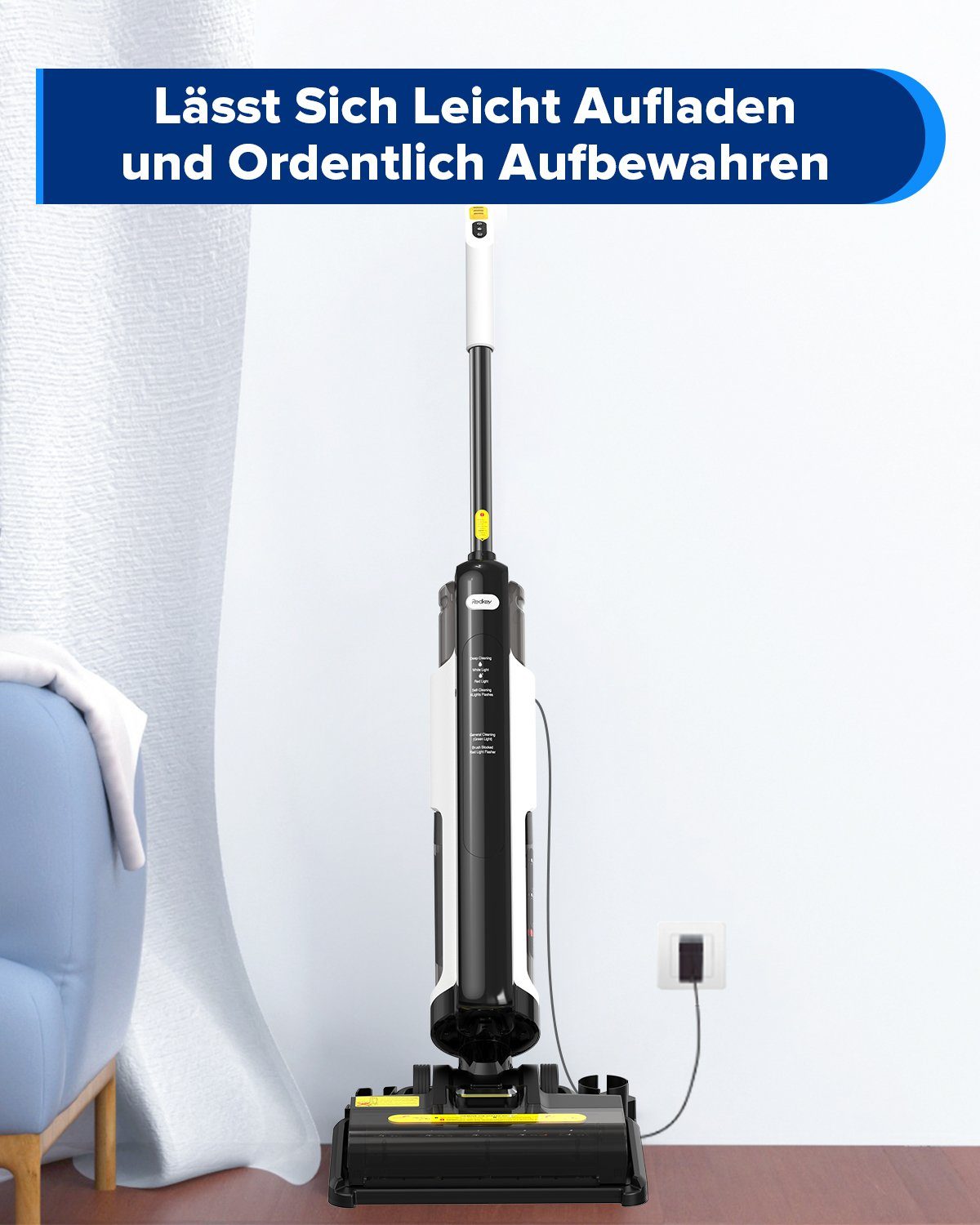 Redkey Nass-Trocken-Akkusauger W12 SE, Nass-Trocken-Sauger Staubsauger,Wischmopp Selbstreinigung, Nass-und Trockensauger Mit LED